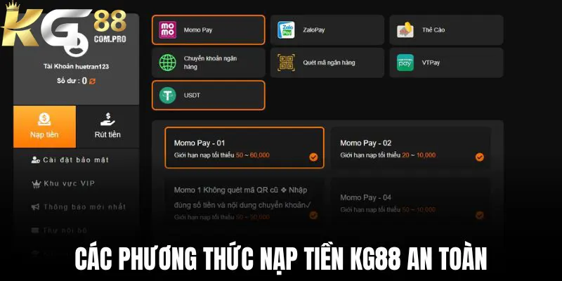 Đa dạng hình thức giao dịch nạp tiền KG88